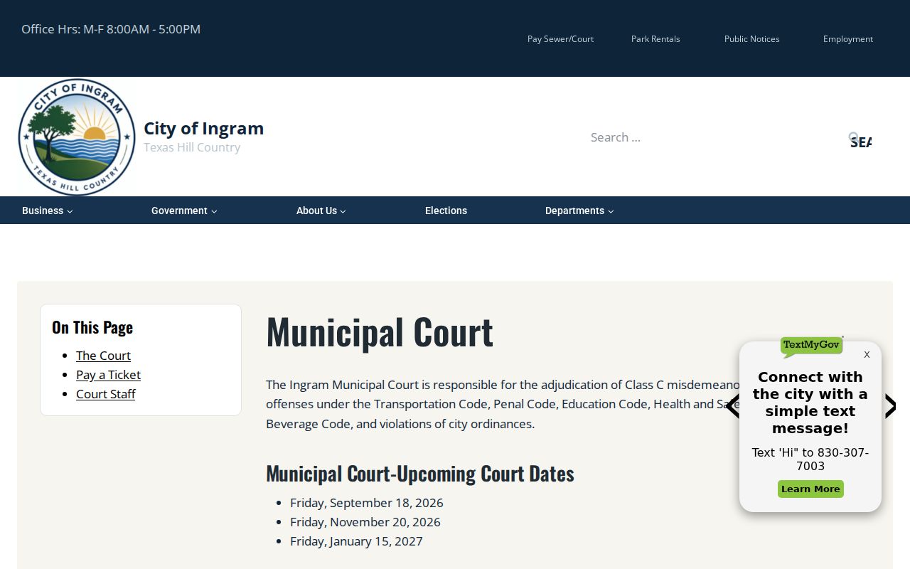 Ingram warrant search reference: Ingram Municipal Court procedures and payment options