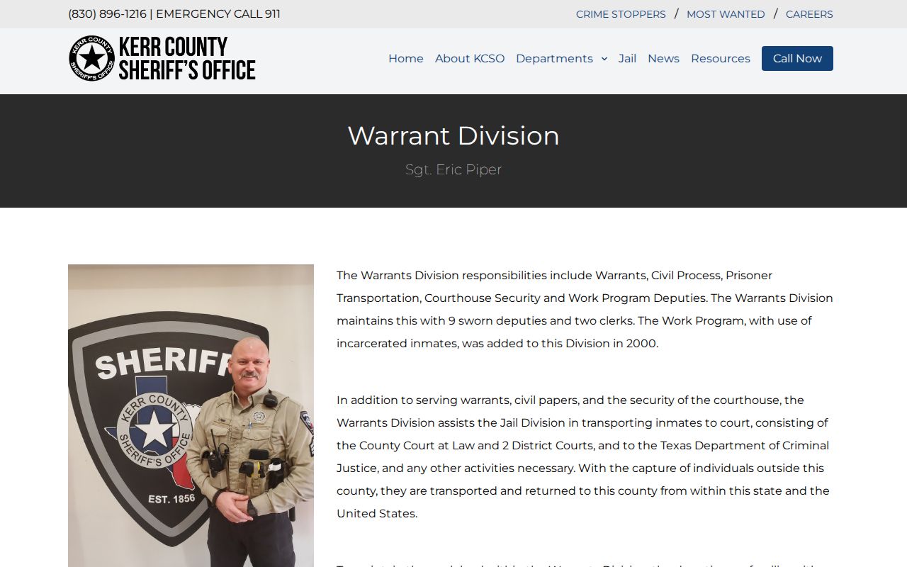 Kerr County warrant records reference: Sheriff's Warrant Division
